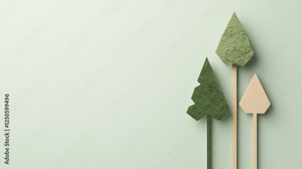 Poster minimalist eco growth graphics textured paper cut trees with arrows on soft pastel - sustainable bus
