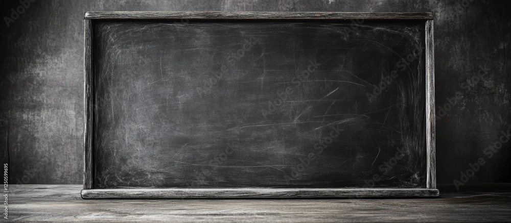 Poster grunge dark blackboard texture with a rustic wooden frame on a textured background suitable for crea