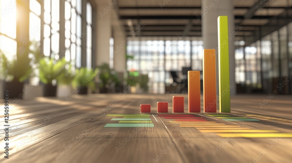 Poster colorful 3d bar graph displayed in modern office environment with natural light emphasizing growth a
