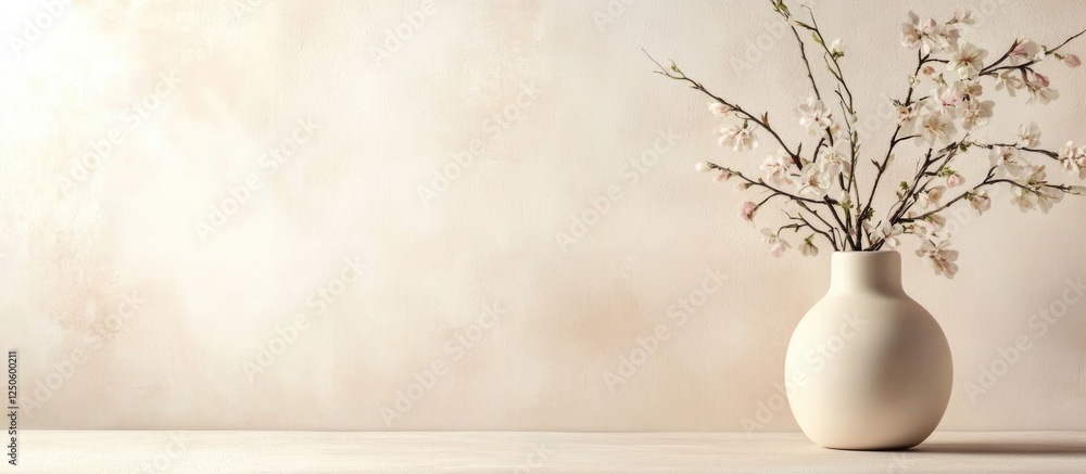 Aufkleber elegant neutral background featuring a vase with flowers and ample space for text or branding elemen