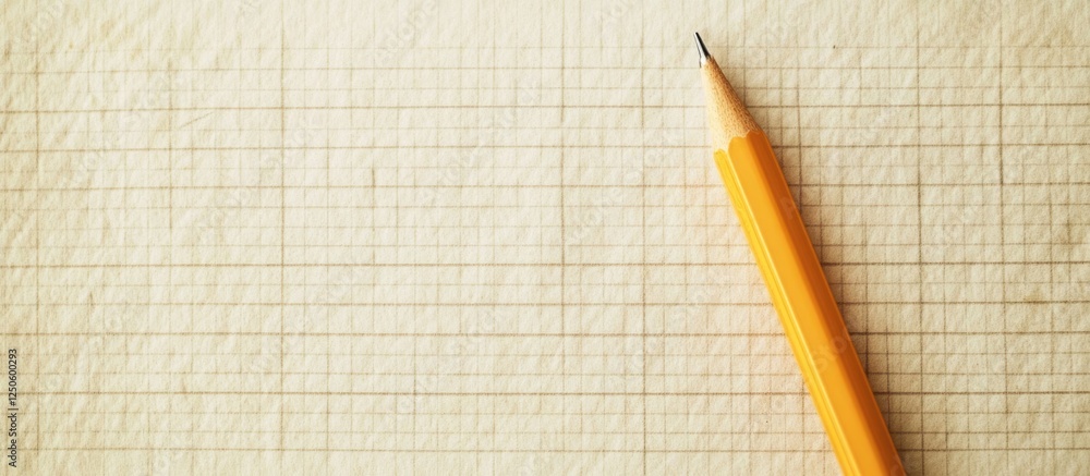 Poster soft textured background with graph paper and orange pencil ideal for writing and creative projects