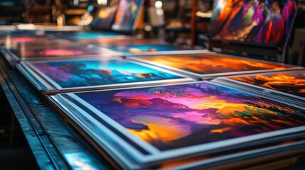 Colorful Abstract Art Prints Freshly Printed in a Commercial Print Shop