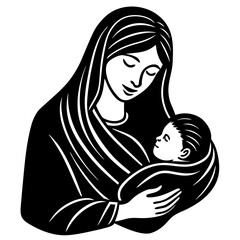  Mother cradling baby silhouette vector illustration 