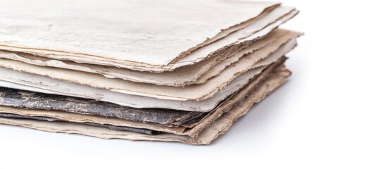 Vintage Textured Paper Stacks Isolated on White Background for Creative Design and Artistic Projects