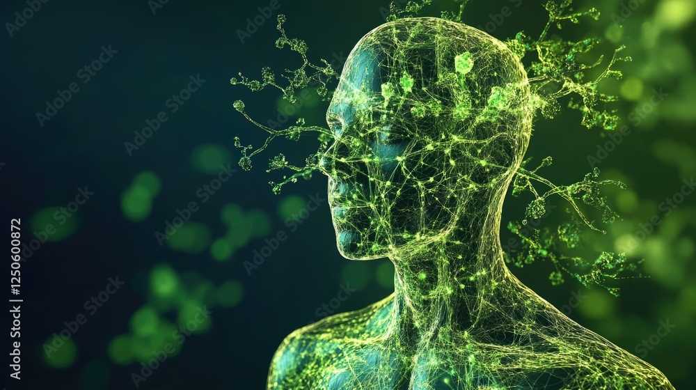 Poster lymphatic detection systems in the human body with advanced navigation features visualized in a gree