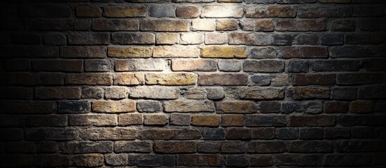 Aged sandstone brick wall texture with subtle lighting effects for natural background design elements
