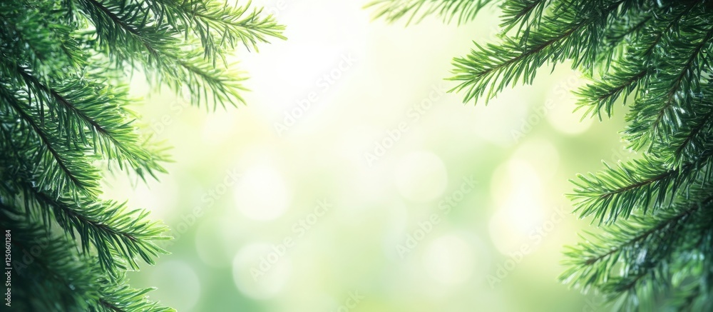 Poster spruce branches natural frame with blurred bokeh background and copy space for text design