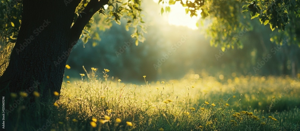 Poster serene natural landscape with soft bokeh effect perfect for text overlay and creative designs in a t