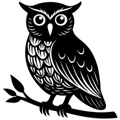 Owl perched on a branch silhouette vector illustration 