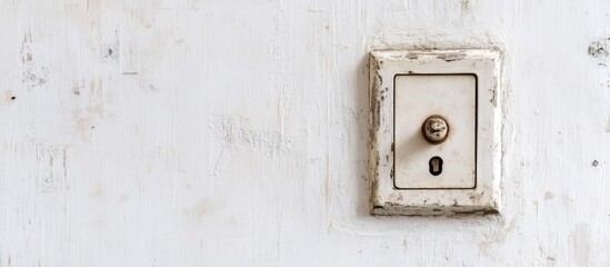 Weathered vintage light switch on a textured white wall highlighting peeling paint and aged design details for home decor themes.