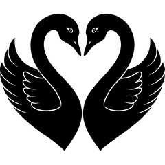 Fototapeta premium Pair of swans forming a heart with their necks silhouette vector illustration 