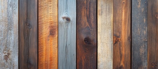 Naklejka premium Textured wooden boards in various shades creating a rustic background suitable for design and decoration projects.