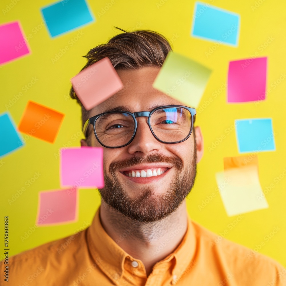 Aufkleber vibrant workspace vibes cheerful coworkers stress relief with colorful sticky notes in a modern open