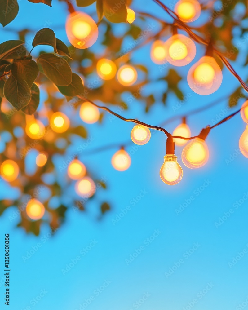 Poster enchanted bokeh lighting modern string lights against twilight canvas - ambient decor for event spac