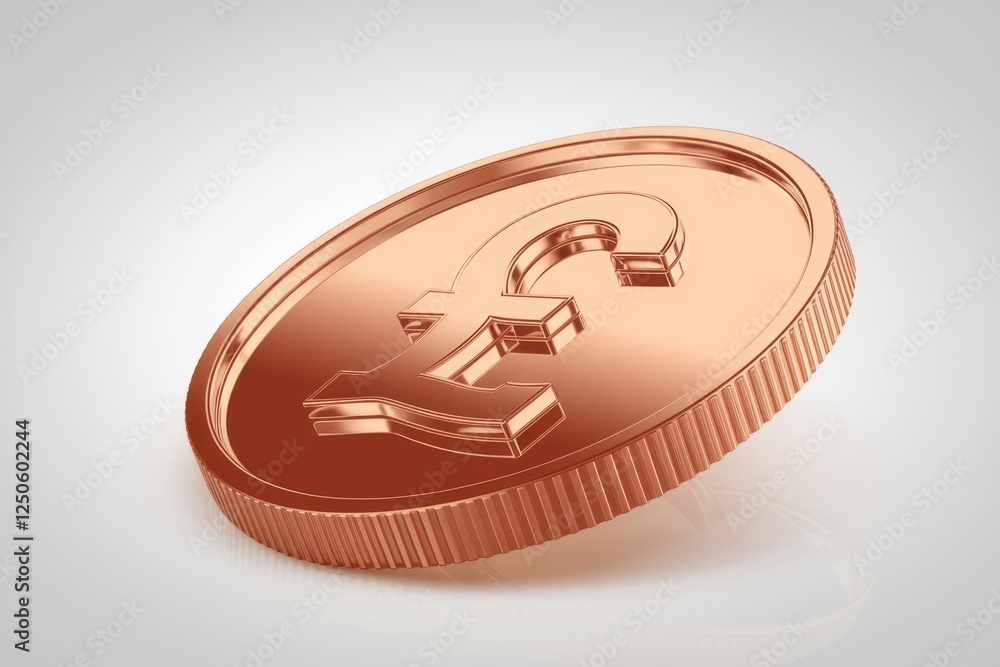 Poster a 3d rendering of a copper coin featuring the british pound symbol, signifying currency and finance.