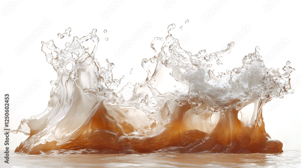 Fototapete Frozen splash of icy transparent water flowing in dynamic energetic motion against a clean bright background  Dramatic abstract design with crystal like textures light and color effects
