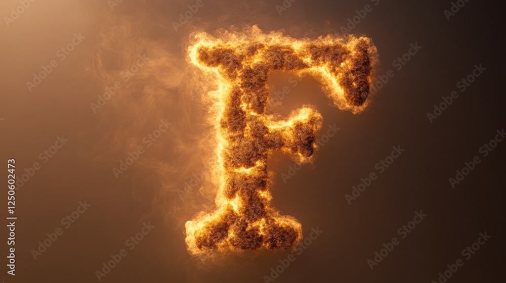 Poster Luminous Pyrography Alphabet Fiery F with Texture and Warm Glow - Contemporary Graphic Design and Dynamic Branding for Digital Marketing in Creative Industries