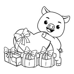 Valentine Day Coloring Page with cute pig