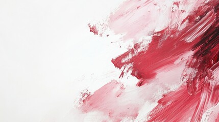 Abstract Red and Pink Brush Strokes on White Canvas Creating a Dynamic Artistic Background