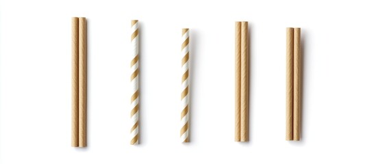 Eco-friendly paper drinking straws in various styles isolated on a white background for sustainable beverage solutions