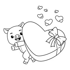 Valentine Day Coloring Page with cute pig
