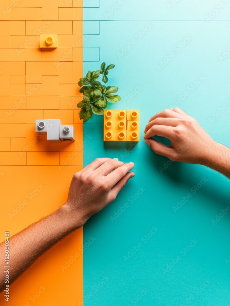 Poster interactive skill-building for youth vibrant modular blocks, playful desk setup for modern education