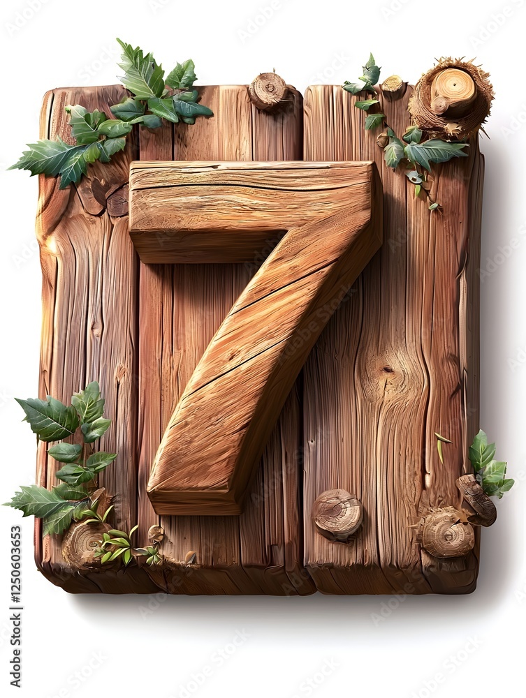 Poster rustic wooden number 7 in natural textured frame vintage style decorative numeral typography element