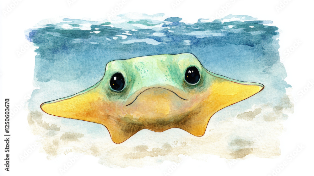 Sticker Under the sea, A giant stingray gliding over a sandy ocean floor, captured in high fidelity, perfect for marine and nature-themed projects.