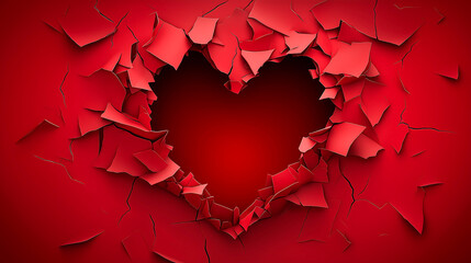 Paper heart shaped hole with a red background. Valentine's Day concept