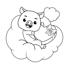 Valentine Day Coloring Page with cute pig