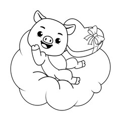 Valentine Day Coloring Page with cute pig