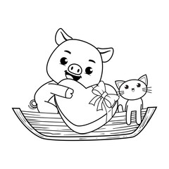 Valentine Day Coloring Page with cute pig