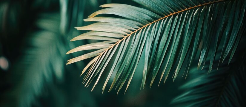 Lush green palm leaf texture with intricate details showcasing nature's beauty and tropical vibes in close-up photography.