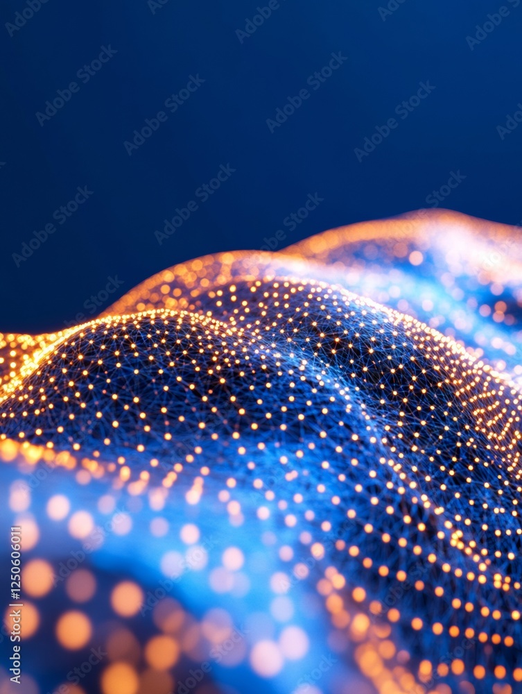 Poster Futuristic Network Visualization Luminescent Digital Nodes and Geometric Patterns for High-Tech Data Representation in Business and Innovation Strategies