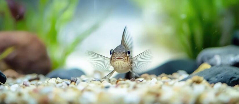 Panaque Catfish Swimming in Clear Aquarium with Decorative Gravel and Aquatic Plants