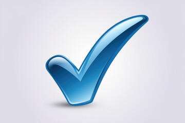 A glossy blue checkmark symbol, representing approval, confirmation, or completion.