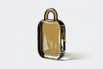 A sleek, amber-colored glass object with a handle, possibly a decorative piece or a unique container.
