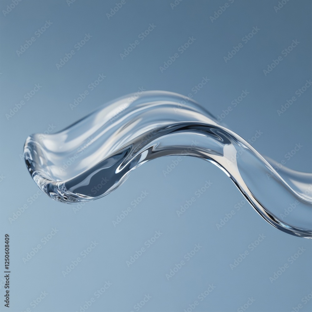 Aufkleber aqua wave dynamics glassy water sculpture on minimalist blue - cutting-edge fluid dynamics and moder