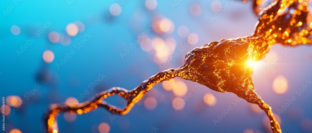 Poster Neural Network Art in Vibrant Gold Abstract AI Visualization on Blue Backdrop - Tech-Infused Educational Graphics for Digital Learning and Data Science Inspiration