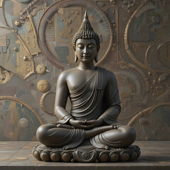 Close up of a Buddha stone figure sitting Golden buddha statue meditating 