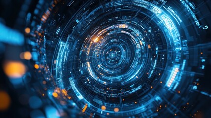 Obraz premium Abstract Circular Technology Background with Data Flow