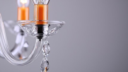 Closeup Crystal Chandelier With Amber Candles