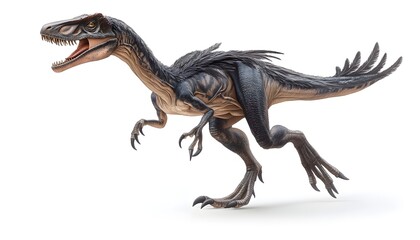 Fototapeta premium Feathered Dinosaur Running On White Background