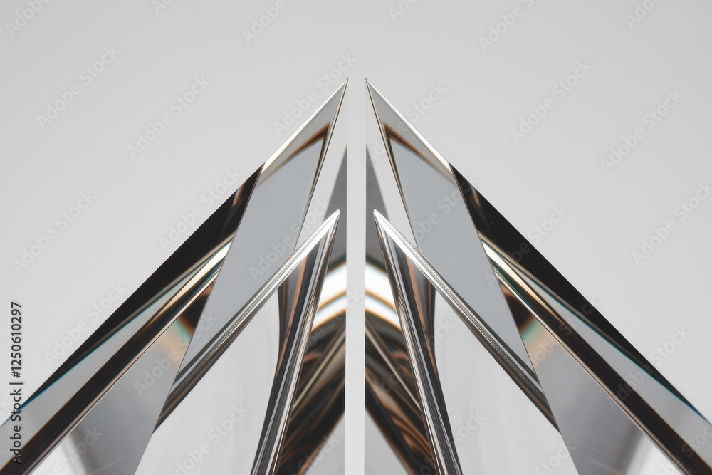 Aufkleber Symmetrical glass pyramids reflecting light, creating a striking abstract image.