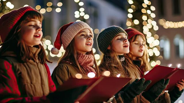 children sing a Christmas carol. Selective focus