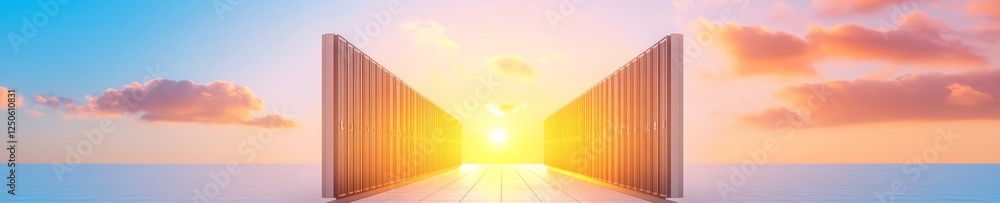 Poster futuristic sunset data center advanced server racks with sleek cable management - next-gen networkin