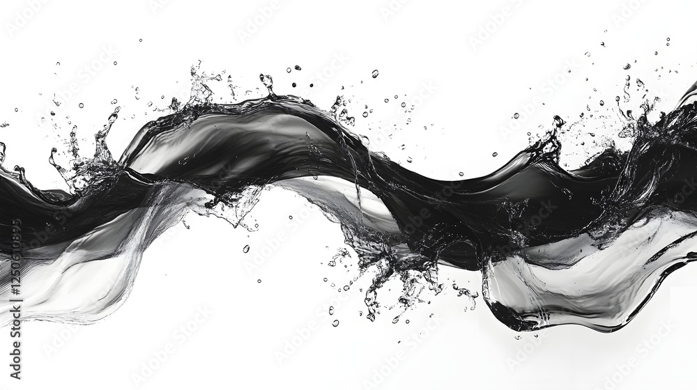 Poster striking monochrome abstract fluid motion with elegant swirling shapes and curves