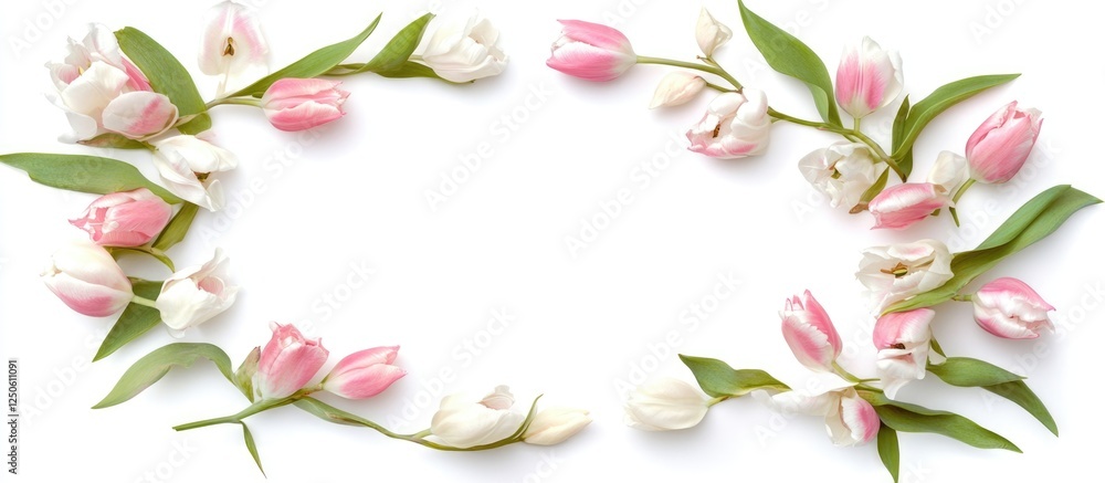 Poster elegant pink and white tulip floral frame on white background creating a sophisticated space for tex