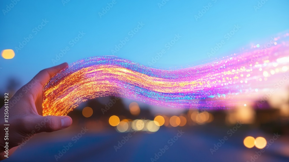 Aufkleber Futuristic AR Interface Dynamic Hand-Held Holographic Display with Luminous Data Streams - Cutting-Edge Technology in Interactive Design for Modern Business Solutions