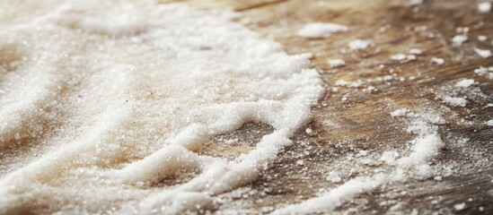 Obraz premium Salt deposits on a wooden surface showcasing the natural accumulation of salt crystals ready for extraction